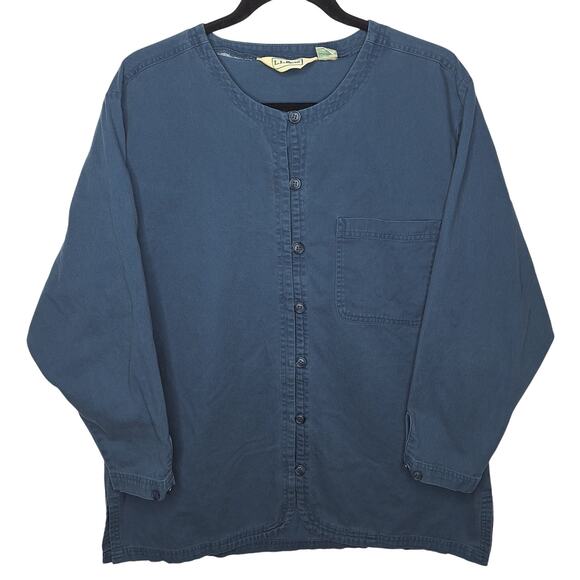 Vintage 90s L.L. Bean Tunic Top Women's Medium Collarless Cotton Canvas Utility - Picture 1 of 8